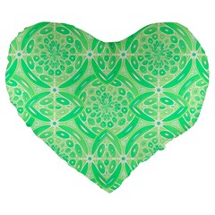 Kiwi Green Geometric Large 19  Premium Heart Shape Cushions by linceazul