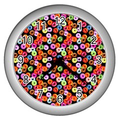 Colorful Yummy Donuts Pattern Wall Clocks (silver)  by EDDArt