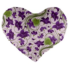 Flower Sakura Star Purple Green Leaf Large 19  Premium Flano Heart Shape Cushions by Mariart