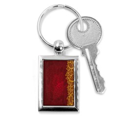 Floral Flower Golden Red Leaf Key Chains (rectangle)  by Mariart