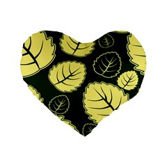 Leaf Green Yellow Standard 16  Premium Heart Shape Cushions by Mariart