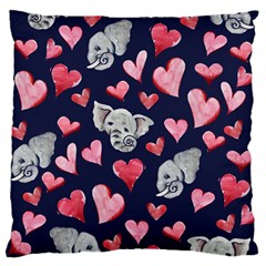 Elephant Lover Hearts Elephants Large Flano Cushion Case (two Sides) by BubbSnugg