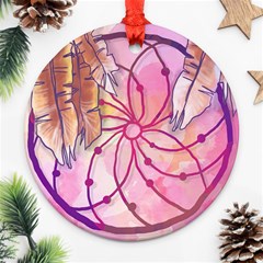 Watercolor Cute Dreamcatcher With Feathers Background Ornament (round) by TastefulDesigns