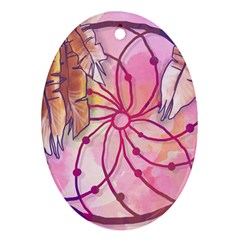 Watercolor Cute Dreamcatcher With Feathers Background Ornament (oval) by TastefulDesigns