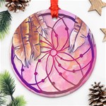 Watercolor cute dreamcatcher with feathers background Round Ornament (Two Sides) Front