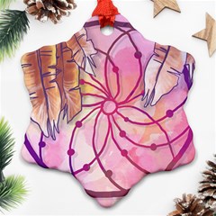 Watercolor Cute Dreamcatcher With Feathers Background Snowflake Ornament (two Sides) by TastefulDesigns