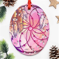 Watercolor Cute Dreamcatcher With Feathers Background Oval Filigree Ornament (two Sides) by TastefulDesigns