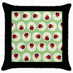 Ladybugs Pattern Throw Pillow Case (black) by linceazul