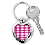 Hot Pink Brush Stroke Plaid Tech White Key Chains (Heart)  Front