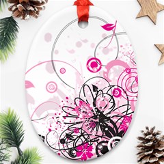 Wreaths Frame Flower Floral Pink Black Ornament (oval) by Mariart