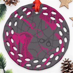 Pink Black Handcuffs Key Iron Love Grey Mask Sexy Round Filigree Ornament (two Sides) by Mariart