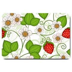 Strawberry Fruit Leaf Flower Floral Star Green Red White Large Doormat  by Mariart