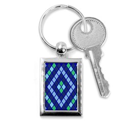 Blue Diamonds Green Grey Plaid Line Chevron Key Chains (rectangle)  by Mariart