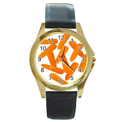 Carrot Vegetables Orange Round Gold Metal Watch by Mariart