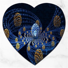 Fractal Balls Flying Ultra Space Circle Round Line Light Blue Sky Gold Jigsaw Puzzle (heart) by Mariart