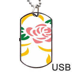 Pink Rose Ribbon Bouquet Green Yellow Flower Floral Dog Tag Usb Flash (one Side) by Mariart