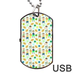 Kids Football Players Playing Sports Star Dog Tag Usb Flash (one Side) by Mariart