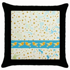 Birds And Daisies Throw Pillow Case (black) by linceazul