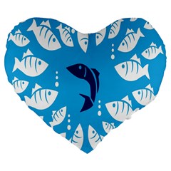 Blue Fish Tuna Sea Beach Swim White Predator Water Large 19  Premium Flano Heart Shape Cushions by Mariart