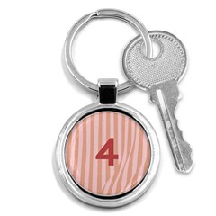 Number 4 Line Vertical Red Pink Wave Chevron Key Chains (round)  by Mariart