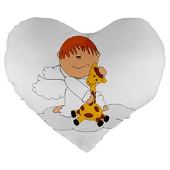 Pet Giraffe Angel Cute Boy Large 19  Premium Flano Heart Shape Cushions by Nexatart