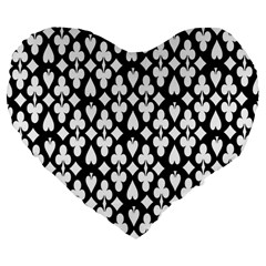 Dark Horse Playing Card Black White Large 19  Premium Flano Heart Shape Cushions by Mariart