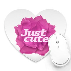 Just Cute Text Over Pink Rose Heart Mousepads by dflcprints