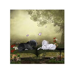 Wonderful Whte Unicorn With Black Horse Small Satin Scarf (square) by FantasyWorld7