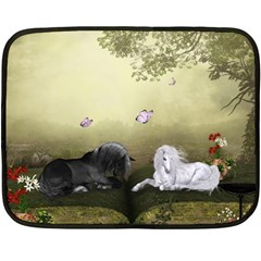 Wonderful Whte Unicorn With Black Horse Double Sided Fleece Blanket (mini)  by FantasyWorld7