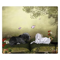 Wonderful Whte Unicorn With Black Horse Double Sided Flano Blanket (small)  by FantasyWorld7