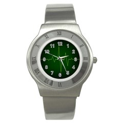 Heart Rate Green Line Light Healty Stainless Steel Watch by Mariart