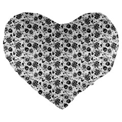 Roses Pattern Large 19  Premium Flano Heart Shape Cushions by Valentinaart