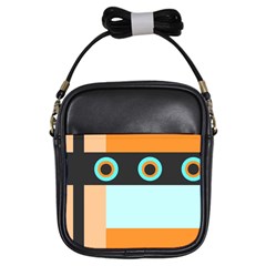 Orange, Aqua, Black Spots And Stripes Girls Sling Bags by digitaldivadesigns