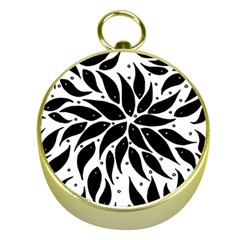 Flower Fish Black Swim Gold Compasses by Mariart