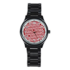 Pink White Polka Dots Stainless Steel Round Watch by Mariart