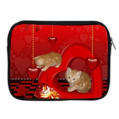 Cute, Playing Kitten With Hearts Apple Ipad 2/3/4 Zipper Cases by FantasyWorld7