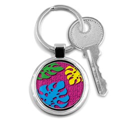 Vintage Unique Graphics Memphis Style Geometric Leaf Green Blue Yellow Pink Key Chains (round)  by Mariart