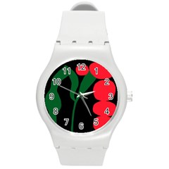 Illustrators Portraits Plants Green Red Polka Dots Round Plastic Sport Watch (m) by Mariart