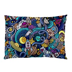 Cartoon Hand Drawn Doodles On The Subject Of Space Style Theme Seamless Pattern Vector Background Pillow Case by BangZart