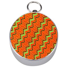 Orange Turquoise Red Zig Zag Background Silver Compasses by BangZart