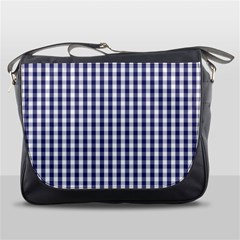 Usa Flag Blue Large Gingham Check Plaid  Messenger Bags by PodArtist