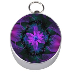 Beautiful Ultraviolet Lilac Orchid Fractal Flowers Silver Compasses by jayaprime