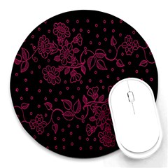 Pink Floral Pattern Background Wallpaper Round Mousepads by BangZart