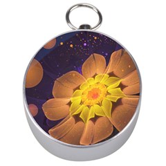 Beautiful Violet & Peach Primrose Fractal Flowers Silver Compasses by jayaprime