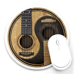 Old And Worn Acoustic Guitars Yin Yang Round Mousepads by JeffBartels