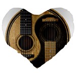 Old And Worn Acoustic Guitars Yin Yang Large 19  Premium Flano Heart Shape Cushions Back