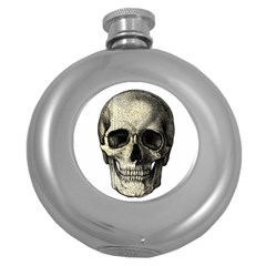 Newspaper Skull Round Hip Flask (5 Oz) by Valentinaart