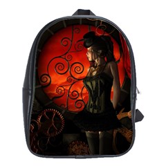 Steampunk, Wonderful Steampunk Lady In The Night School Bags(large)  by FantasyWorld7