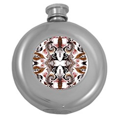 Art Traditional Batik Flower Pattern Round Hip Flask (5 Oz) by BangZart