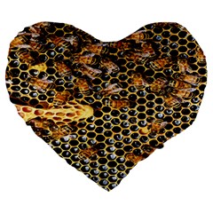 Queen Cup Honeycomb Honey Bee Large 19  Premium Flano Heart Shape Cushions by BangZart